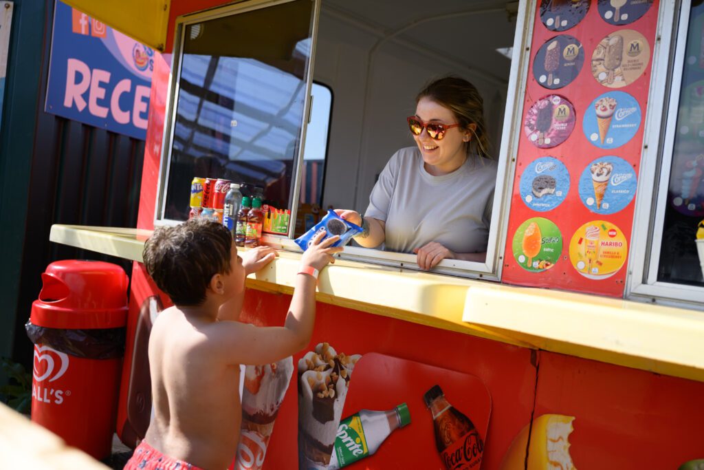 Snacks, treats and ice cream cafe at Cornwall Slip and Slide, Atlantic Reach Resort near Newquay